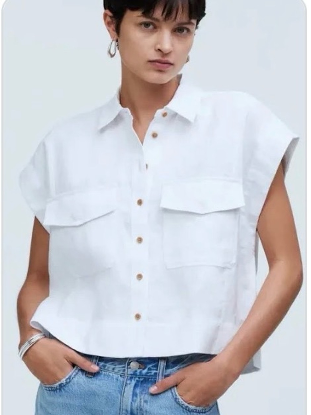 NWT Madewell 100% Linen Flap Pocket Button-Up Shirt White Size Small - Picture 1 of 6